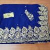 saree de luxo azul com bordados dourados para festas indianas