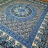 Colcha indiana ou painel decorativo Mandala preto creme e azul (2,40m x 2,10m)