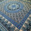 Colcha indiana ou painel decorativo Mandala preto creme e azul (2,40m x 2,10m)