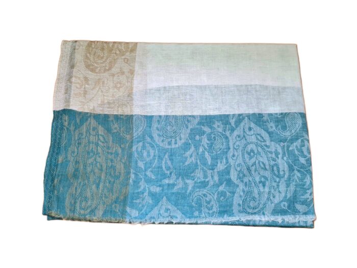 pashmina de cashmere indiana azul turquesa queimado com creme e fendi