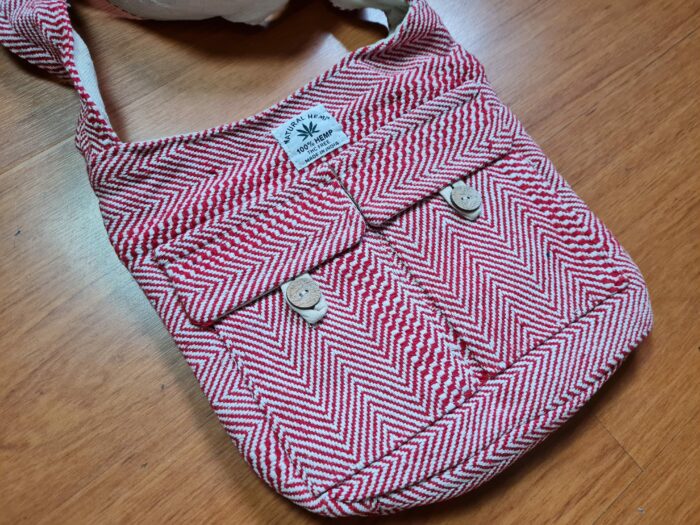 Bolsa indiana 100% Hemp fibra natural com alça longa vermelha