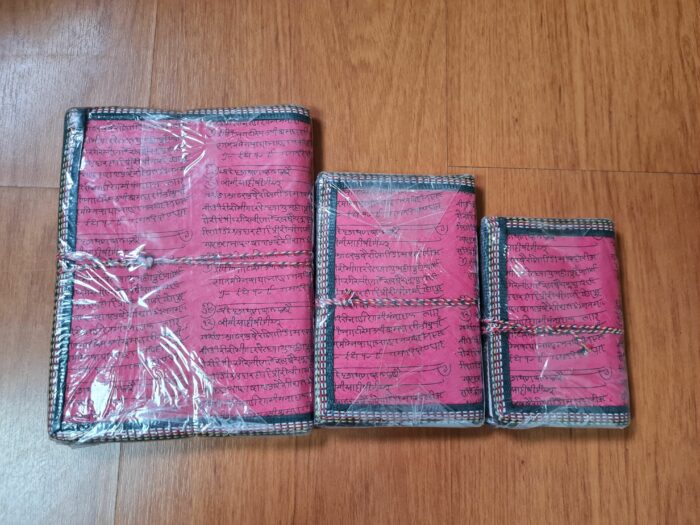 Kit com 3 cadernos indianos artesanais estampa de Ganesha rosa