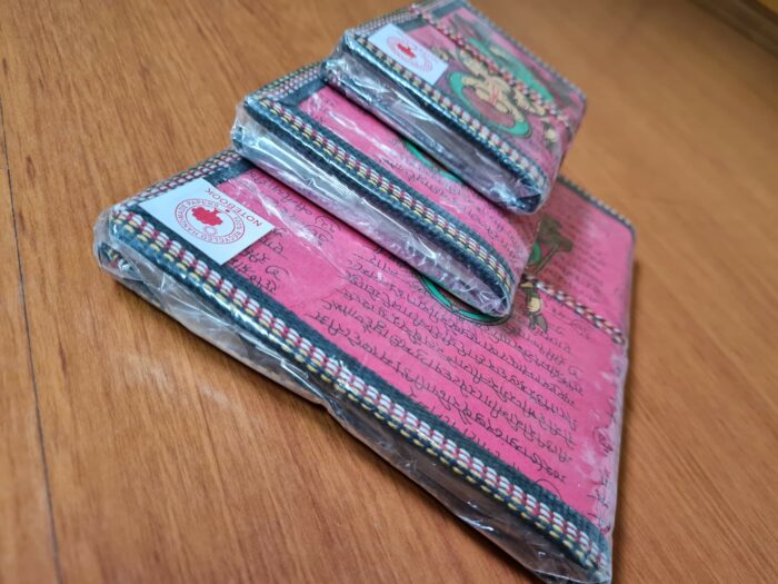 Kit com 3 cadernos indianos artesanais estampa de Ganesha rosa