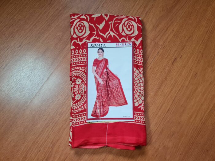 Saree indiano vermelho estampado para festas indianas