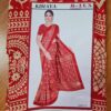 Sari indiano viscose com estampa arabescos e floral vermelho