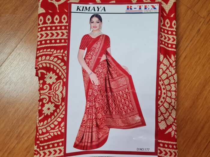 Sari indiano viscose com estampa arabescos e floral vermelho