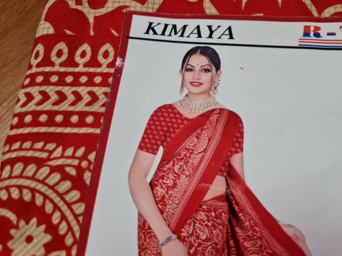 Sari indiano viscose com estampa arabescos e floral vermelho