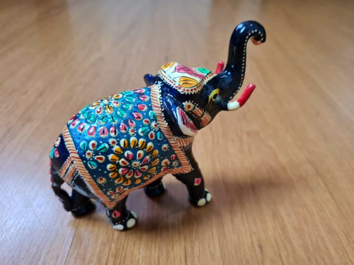 Elefante de metal esmaltado com técnica cloisonné 13cm marinho e color
