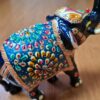 Elefante de metal esmaltado com técnica cloisonné 13cm marinho e color