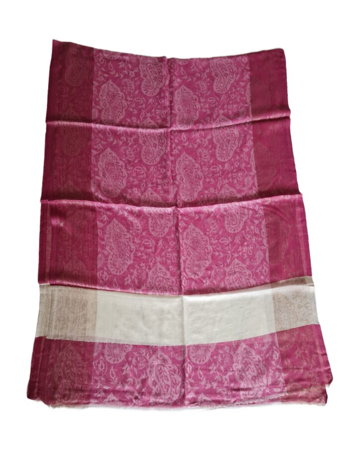 Pashimina indiana de cashmere estampa paisleys de bege e cereja