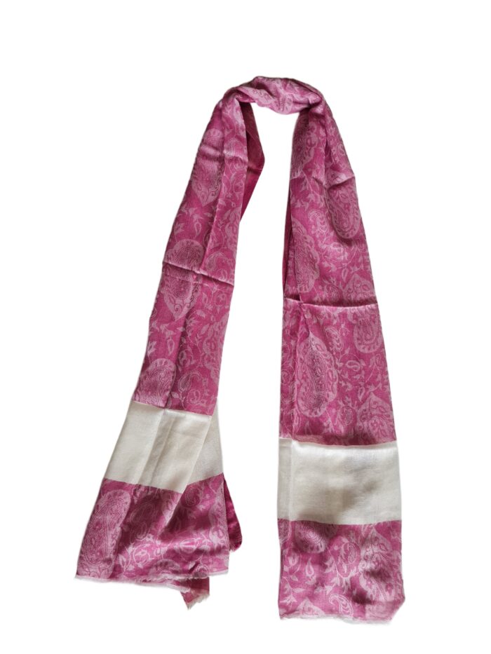 Pashimina indiana de cashmere estampa paisleys de bege e cereja