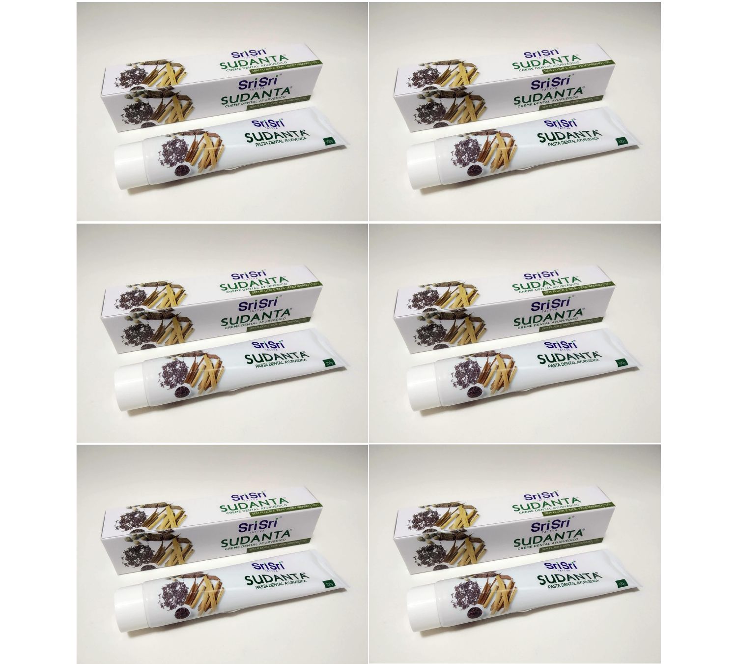 Kit com 6 Pastas dental Ayurvedica Sudanta 100g sem flúor
