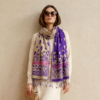 Echarpe indiana algodão com viscose dupla face bege e roxo