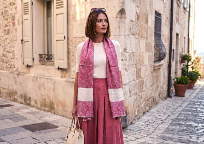 Pashimina indiana de cashmere estampa paisleys de bege e cereja