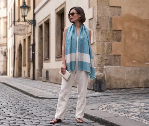 Pashimina indiana de cashmere estampa paisleys de creme e turquesa