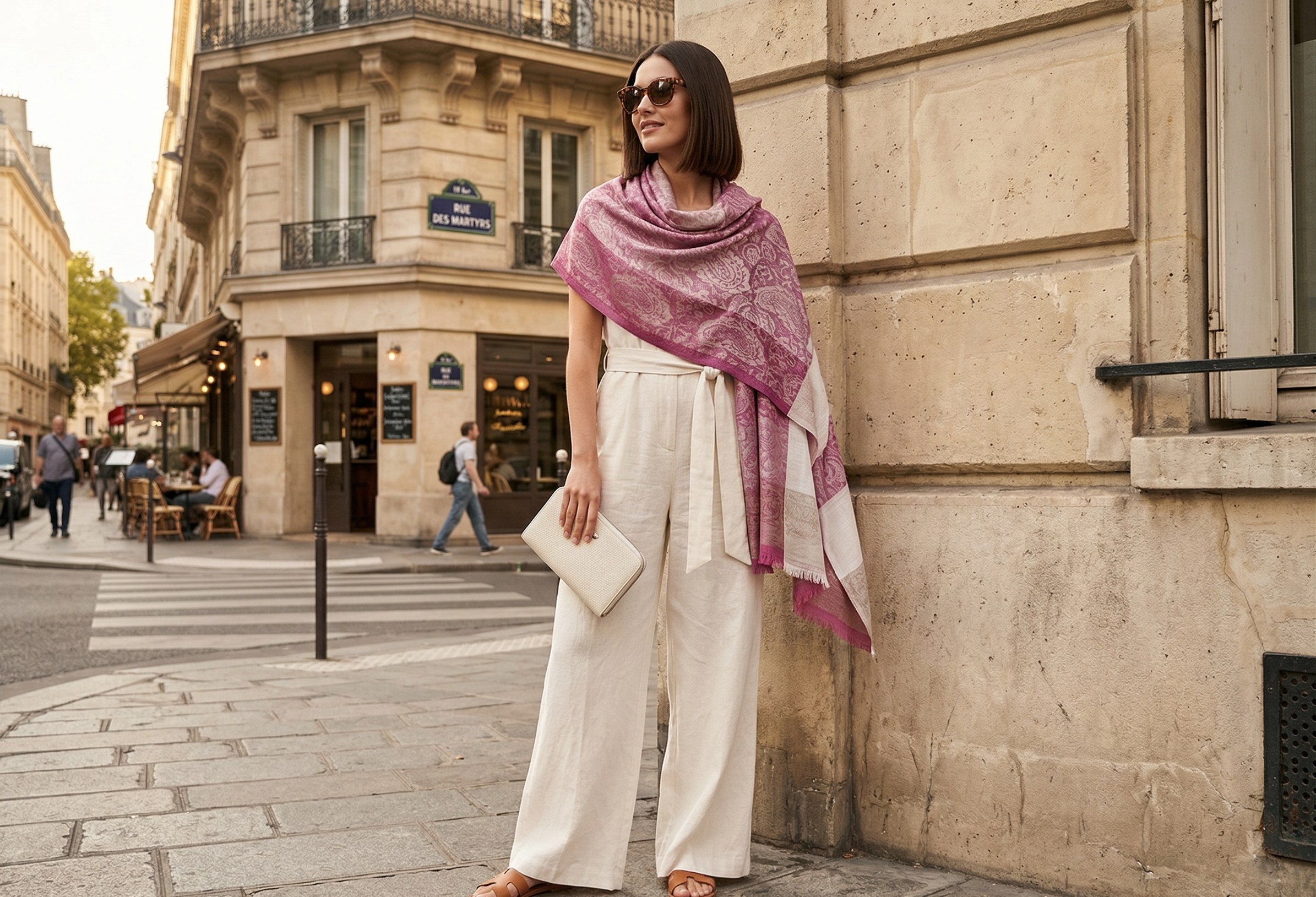 Pashimina indiana de cashmere estampa paisleys de bege e cereja