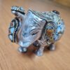 Elefante indiano de metal prateado mosaico de pedras naturais 12cm