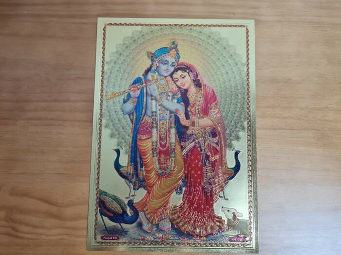 lâmina de Radha e Krishna dourada fabricada na Índia 30x21cm, para pendurar, decorar ambientes