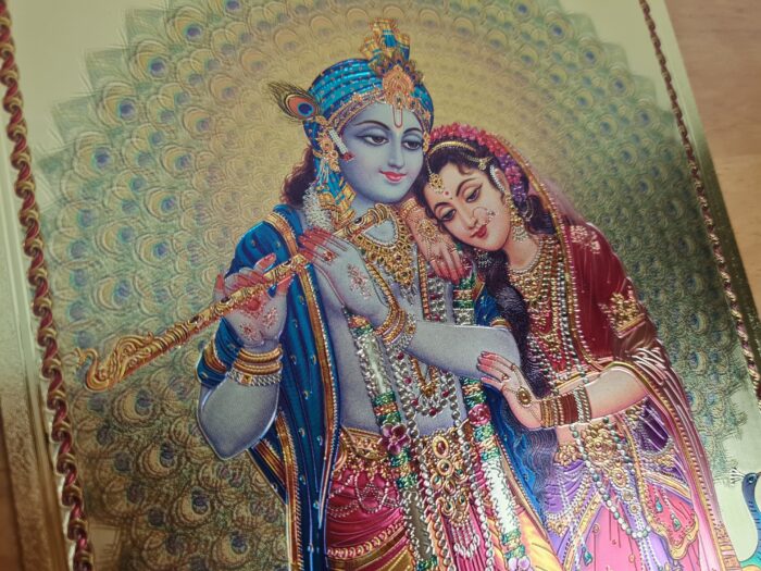 Folha laminada dourada para enquadrar e pendurar Radha e Krishna II 30x21 cm