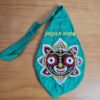 Bolsinha de japamala (bead bag) com estampa de Lord Jagannath (Krishna), verde com verso bordado