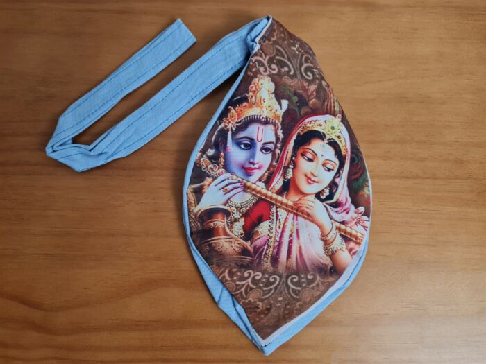 Bolsa de contas de japamala, com abertura padrão, para guardar o objeto sagrado., estampa de Radha & Krishna