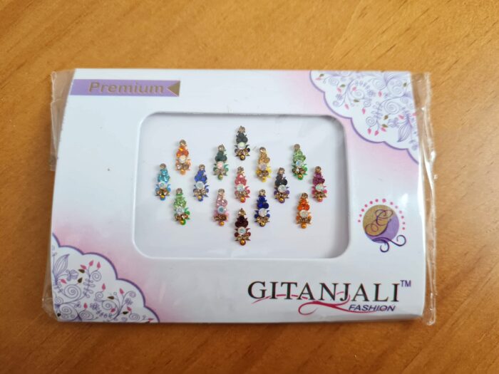 Bindi indiano da marca Gitanjali folhinhas coloridas 15 unidades adesivas
