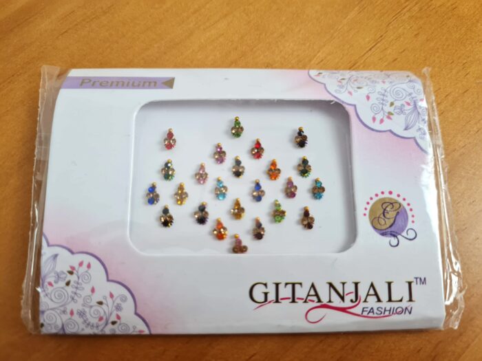 Bindi indiano da marca Gitanjali folhinhas coloridas 24 unidades adesivas