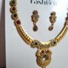 Conjunto de semi joia clássica indiana dourado com pedras colar e brincos