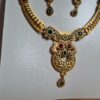 Conjunto de semi joia clássica indiana dourado com pedras colar e brincos