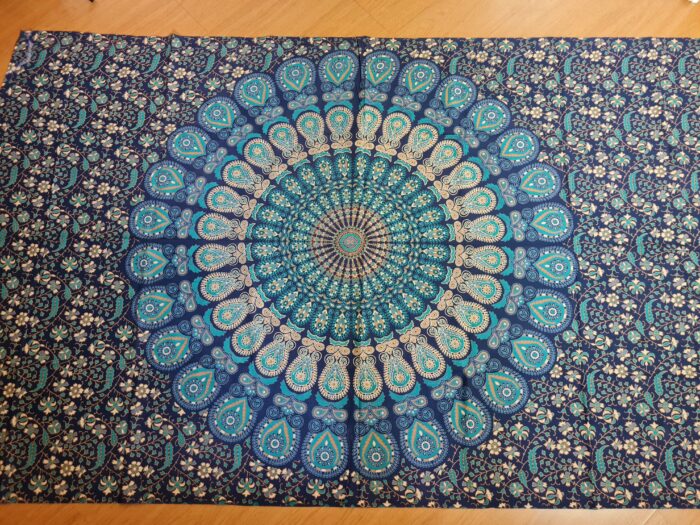 colcha indiana de mandala marinho e turquesa, 2,10m em algodão