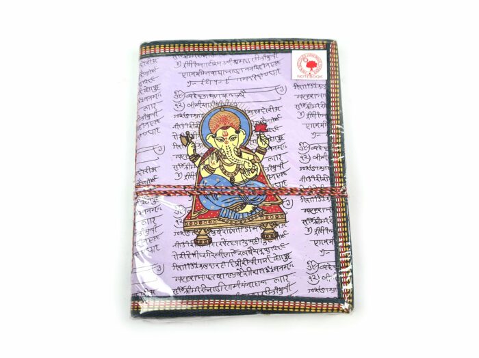 Caderno artesanal indiano estampa de Ganesha 20x15cm lilás claro