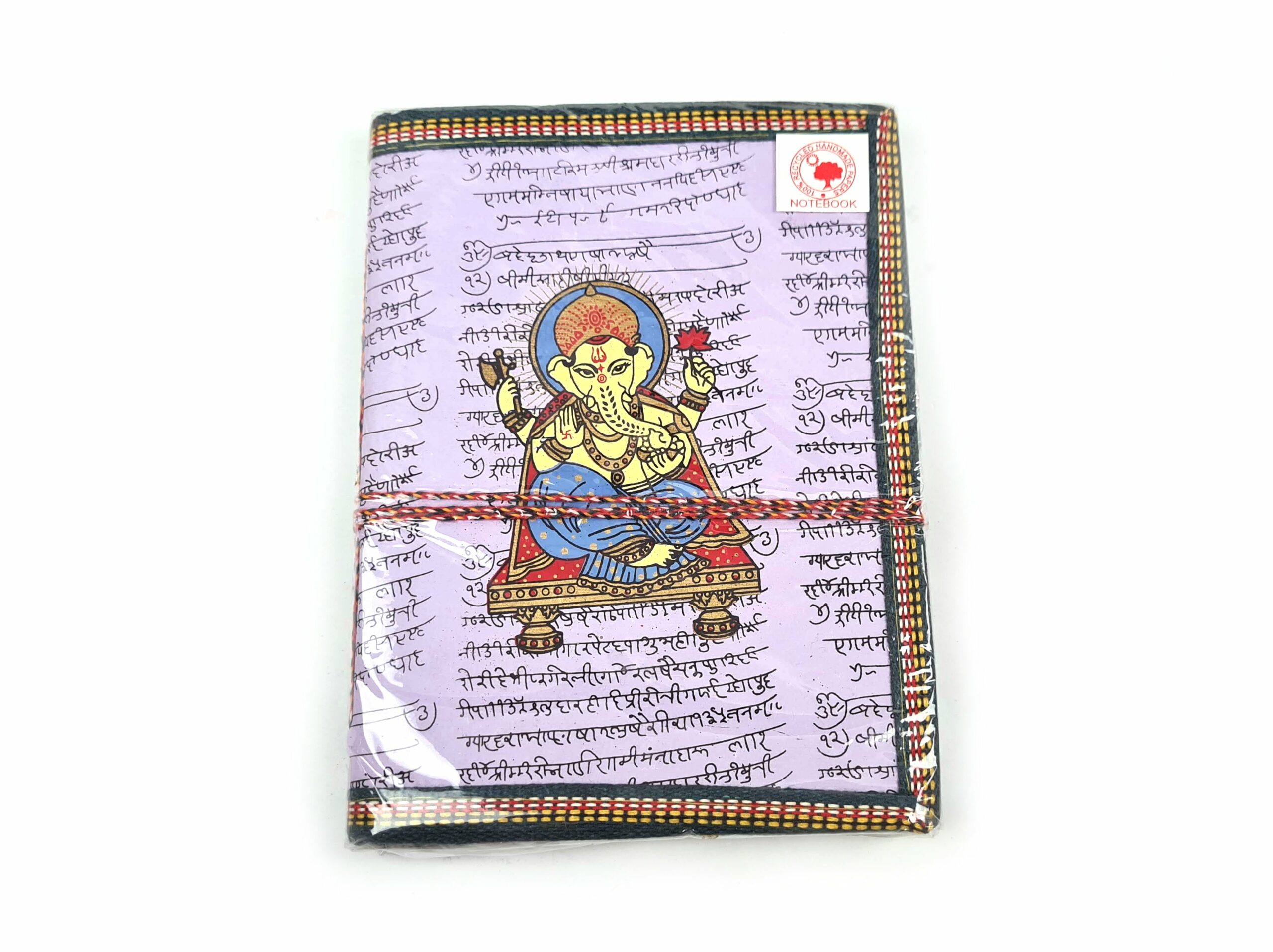 Caderno artesanal indiano estampa de Ganesha 20x15cm lilás claro