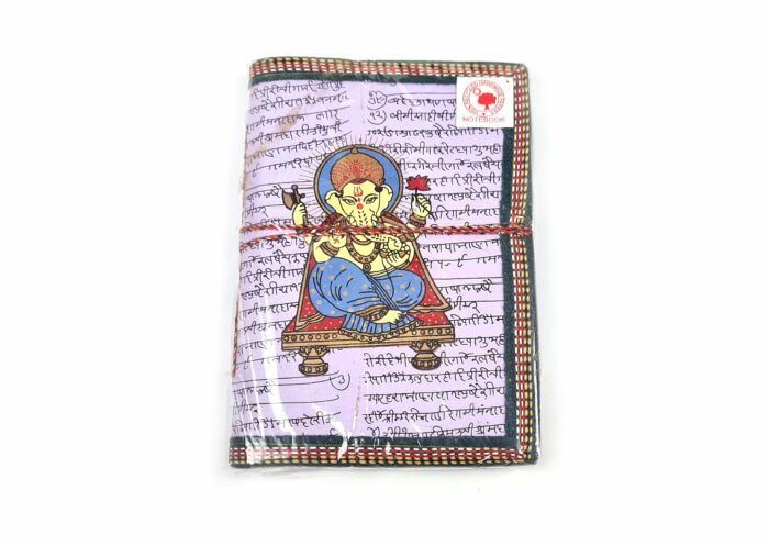 Caderno artesanal indiano estampa de Ganesha 18x13cm lilás claro
