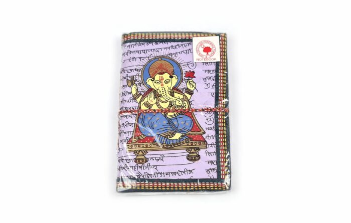Caderno artesanal indiano estampa de Ganesha 15x10cm lilás claro