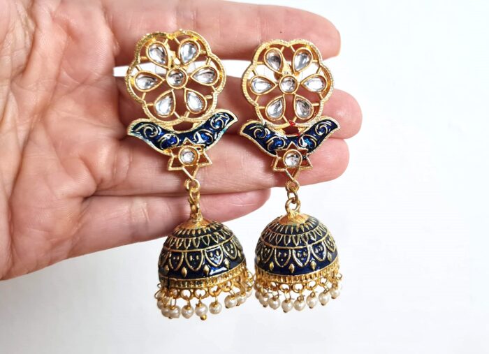 Jhumkha (brinco de sino) para festas dourado e azul