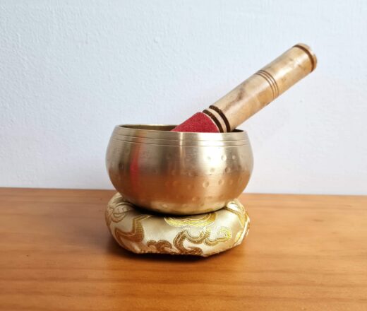 tigela tibetana dourada de 7 ligas de metal 9 cm de diâmetro com almofada de jacquard amarelo