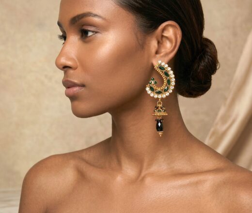 Brinco indiano design paisley com sino e guizos preto