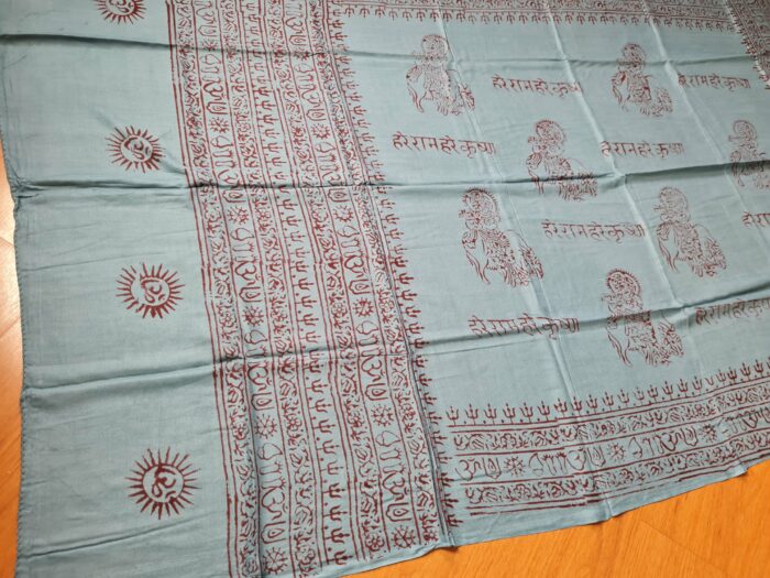 Chadar indiano (manto de oração) de Krishna cinza azulado