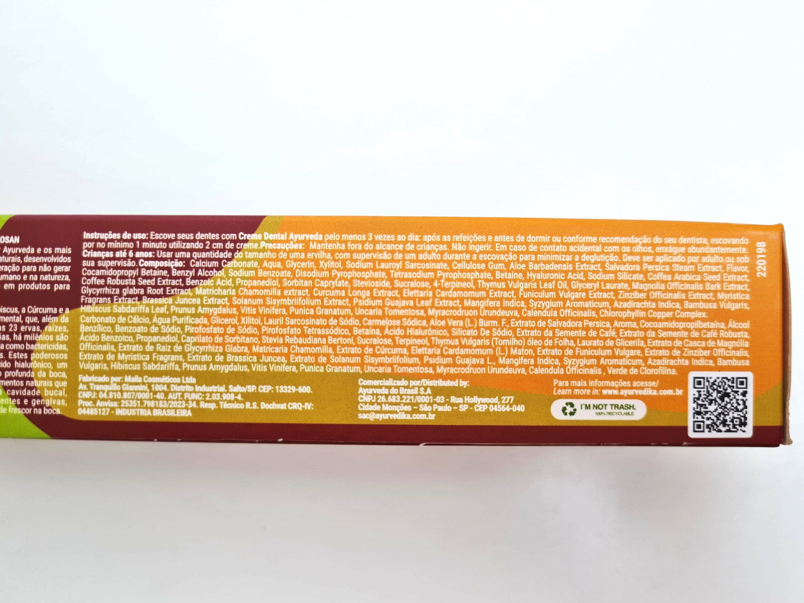 Creme Dental AYURVÈDIKA sabor Wild Mint sem flúor 100g