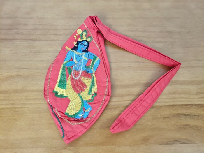 Bolsinha de Japamala estampa bordada de Krishna tocando flauta