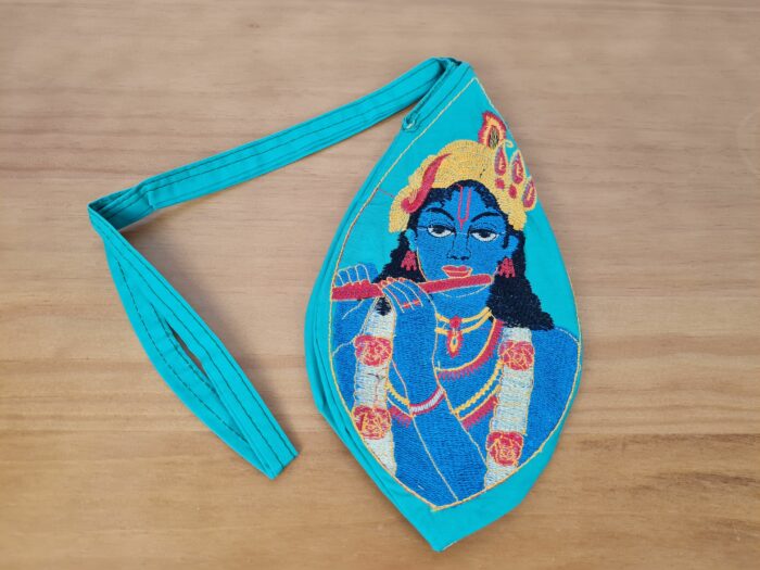 Bolsinha de Japamala estampa bordada de Krishna verde