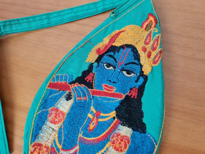 Bolsinha de Japamala estampa bordada de Krishna verde