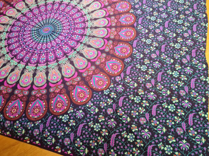 Panô indiano de algodão estampa de mandala marinho e rosa 2,10m