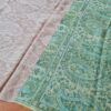 Pashimina indiana de cashmere lisa com faixas estampadas bege e verde