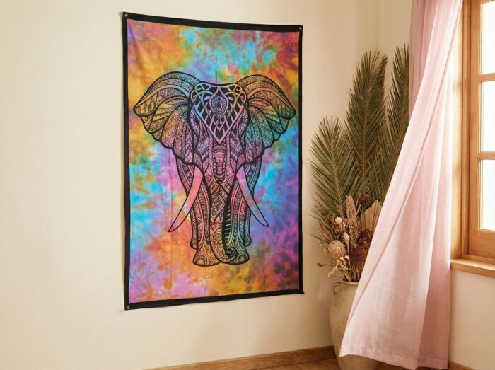 Painel de tecido Elefante Indiano colorido 110cm