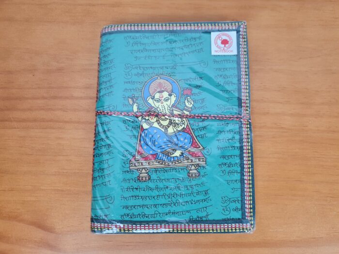 Caderno artesanal indiano estampa de Ganesha 20x15cm verde