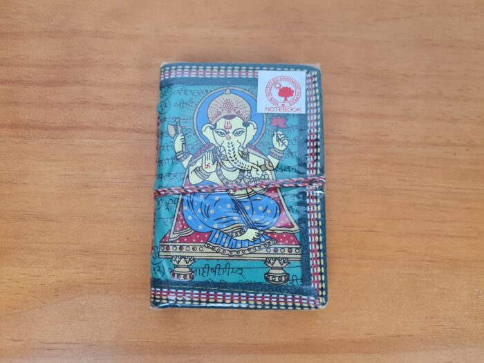 Caderno artesanal indiano estampa de Ganesha 13x8cm verde