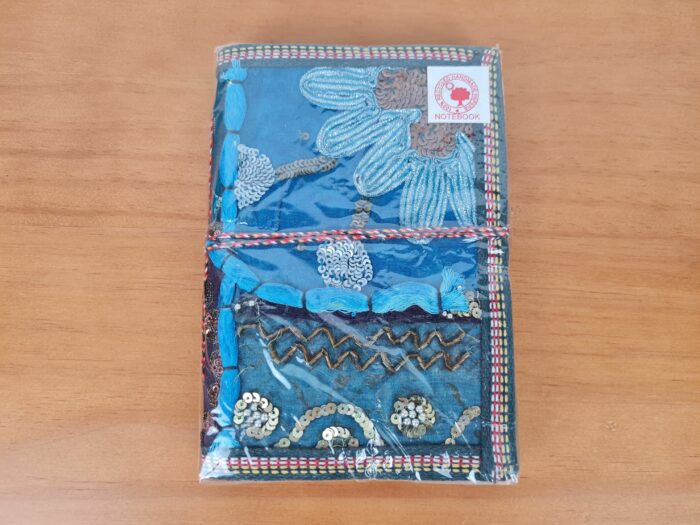 Caderno indiano artesanal estampa de Patchwork 18x13cm azul