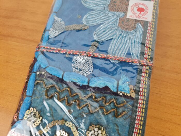 Caderno indiano artesanal estampa de Patchwork 18x13cm azul