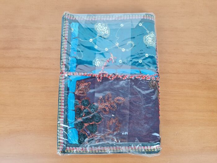 Caderno indiano artesanal estampa de Patchwork 18x13cm azul